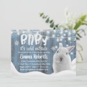 Cute Winter Rabbit Dusty Blue Barn Baby shower Kaart (Staand voorkant)
