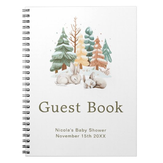 Cute Winter Rabbits Baby Shower Guest Book Notitieboek (Voorkant)