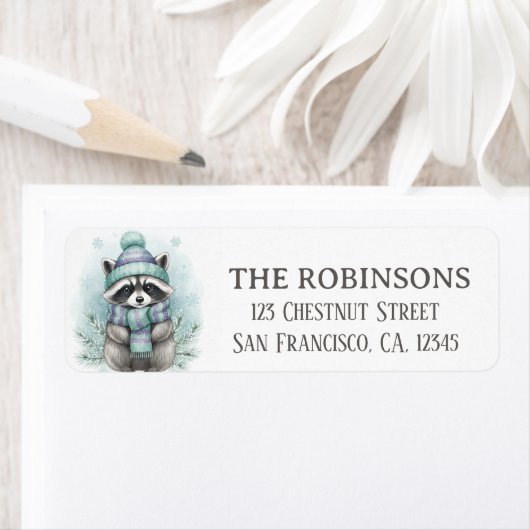 Cute Winter Raccoon Snowflake Return Address Label (Insitu)
