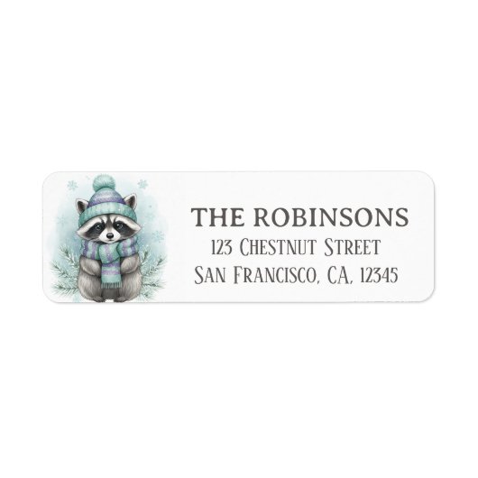 Cute Winter Raccoon Snowflake Return Address Label (Voorkant)