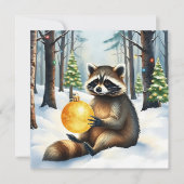 Cute Winter Raccoon with Gold Ornament Christmas Feestdagenkaart (Voorkant)