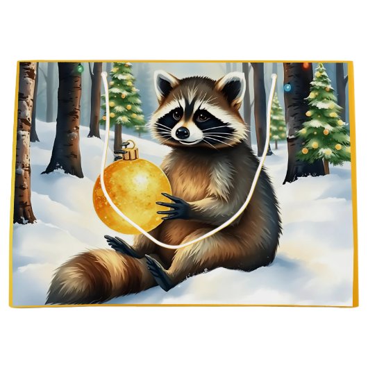 Cute Winter Raccoon with Gold Ornament Christmas Groot Cadeauzakje (Voorkant)