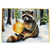 Cute Winter Raccoon with Gold Ornament Christmas Groot Cadeauzakje (Achterkant)