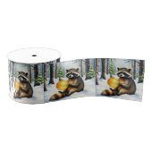 Cute Winter Raccoon with Gold Ornament Christmas Grosgrain Lint (Spoel)