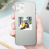 Cute Winter Raccoon with Gold Ornament Christmas Sticker (Telefoon)