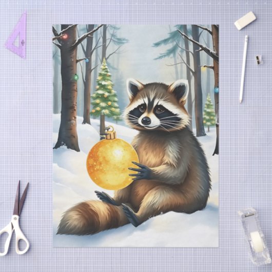 Cute Winter Raccoon with Gold Ornament Christmas Tissuepapier (Craft)