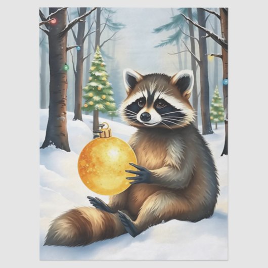Cute Winter Raccoon with Gold Ornament Christmas Tissuepapier (Voorkant)