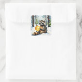 Cute Winter Raccoon with Gold Ornament Christmas Vierkante Sticker (Tas)
