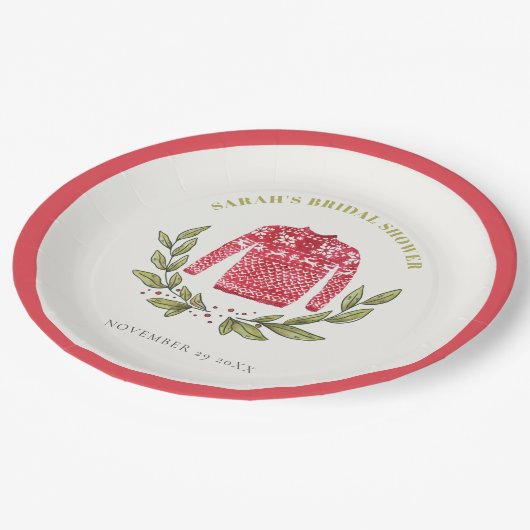 Cute Winter Red Green Ugly Sweater Vrijgezellenfee Papieren Bordje (Gekanteld)