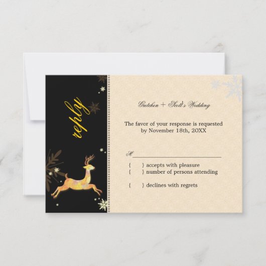 Cute Winter Reindeer Wedding RSVP Kaartje (Voorkant)