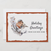 Cute Winter Robin Rust Gray Holiday Moving Aankondiging (Voorkant)