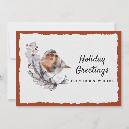 Cute Winter Robin Rust Gray Holiday Moving Aankondiging (Voorkant)