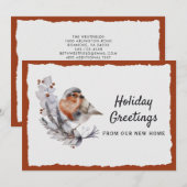 Cute Winter Robin Rust Gray Holiday Moving Aankondiging (Voorkant / Achterkant)