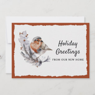 Cute Winter Robin Rust Gray Holiday Moving Aankondiging