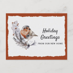 Cute Winter Robin Rust Gray Holiday Moving Announc Aankondigingskaart
