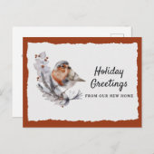 Cute Winter Robin Rust Gray Holiday Moving Announc Aankondigingskaart (Voorkant / Achterkant)