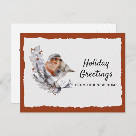 Cute Winter Robin Rust Gray Holiday Moving Announc Aankondigingskaart (Voorkant / Achterkant)