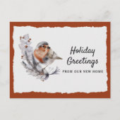 Cute Winter Robin Rust Gray Holiday Moving Announc Aankondigingskaart (Voorkant)