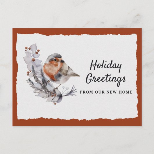 Cute Winter Robin Rust Gray Holiday Moving Announc Aankondigingskaart (Voorkant)
