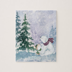 Cute Winter Scene met mam en Baby Beer Legpuzzel