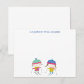 Cute Winter Skiing Kinder Gepersonaliseerd Station Notitiekaartje (Voorkant / Achterkant)