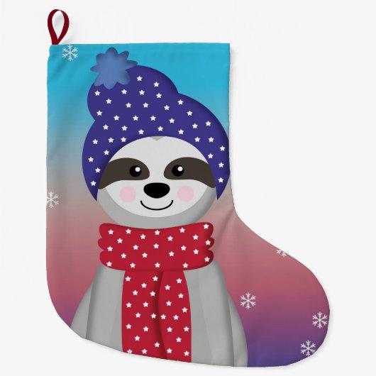 Cute Winter Sloth Grote Kerstsok (Voorkant)