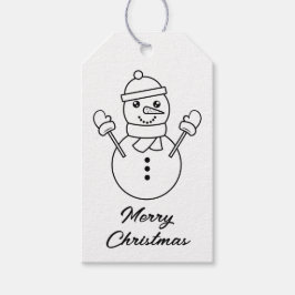 Cute Winter Sneeuwman Lijn Kunst Illustratie Cadeaulabel