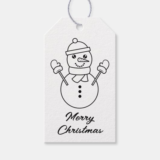 Cute Winter Sneeuwman Lijn Kunst Illustratie Cadeaulabel (Voorkant)