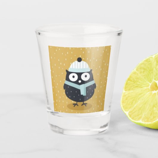 Cute Winter Snowing Owl Art Shot Glas (Voorkant)