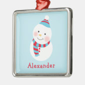 Cute Winter Snowman Blue Custom Voornaam Metalen Ornament (Links)
