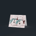 Cute Winter Snowman Couple met Scarves Feestdagen Kaart<br><div class="desc">kerstWenskaart. Eenvoudig aan te passen.</div>