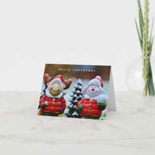 Cute Winter Snowman Couple met Scarves Holiday C Feestdagen Kaart
