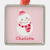 Cute Winter Snowman roze Rode Naam Metalen Ornament (Voorkant)