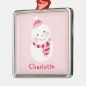 Cute Winter Snowman roze Rode Naam Metalen Ornament (Links)