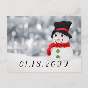 Cute Winter Snowman w Red Scarf en Black Top Hat Aankondigingskaart
