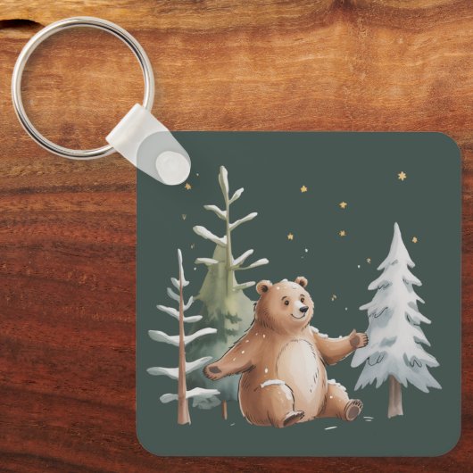 Cute Winter Snowy Bear Whimsical Woodland Winter  Sleutelhanger (Voorkant)