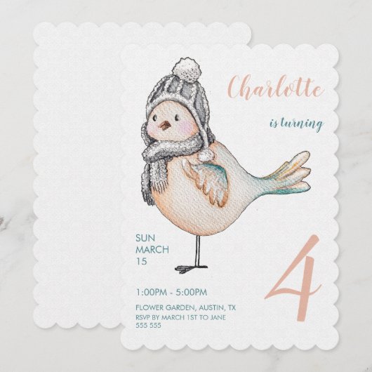 Cute Winter Sparrow Waterverf Illustratie Feestdagenkaart (Voorkant / Achterkant)