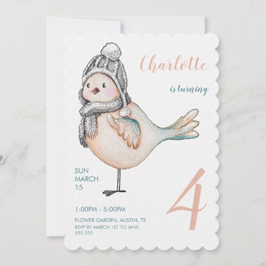 Cute Winter Sparrow Waterverf Illustratie Feestdagenkaart (Voorkant)