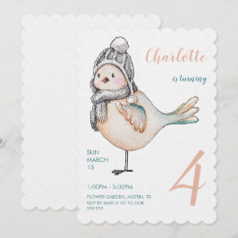 Cute Winter Sparrow Waterverf Illustratie Feestdagenkaart