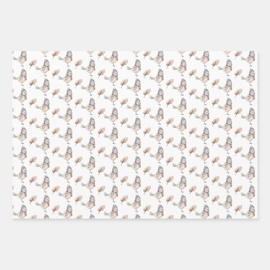 Cute Winter Sparrow Waterverf Illustratie Inpakpapier Vel (Voorkant 3)
