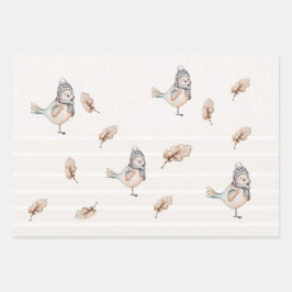 Cute Winter Sparrow Waterverf Illustratie Inpakpapier Vel