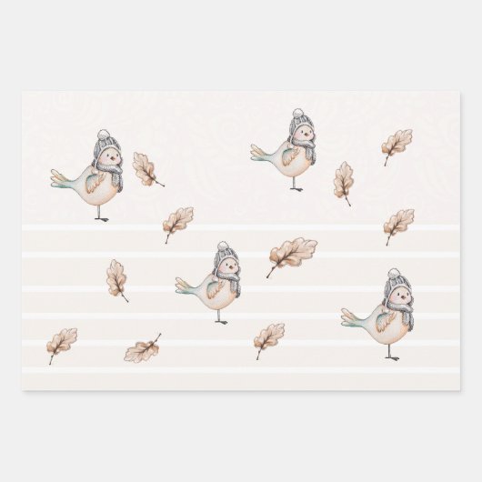 Cute Winter Sparrow Waterverf Illustratie Inpakpapier Vel (Voorkant)