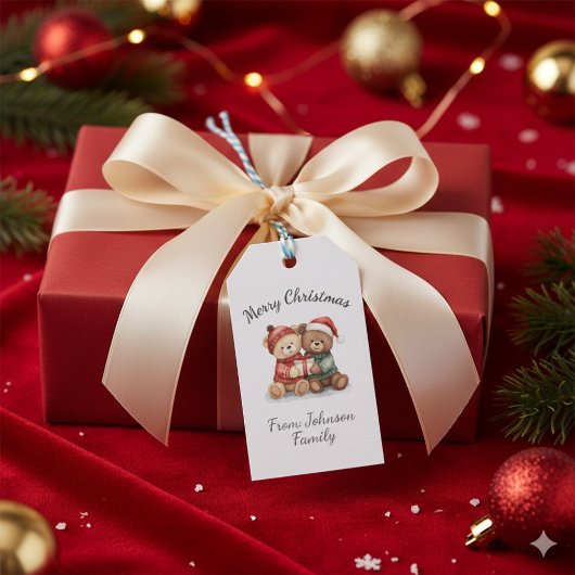 Cute Winter Teddybeer Kerstcadeau Tag Cadeaulabel