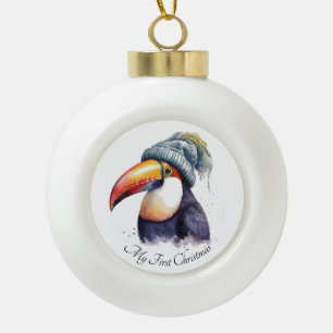 Cute Winter Toekan Kerstvogel Aandenken Keramische Bal Ornament