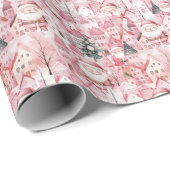 Cute Winter Town Modern Pink Christmas Cadeaupapier (Rol Hoek)
