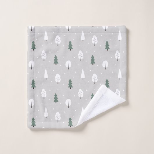 Cute Winter Tree & Snow Pattern Bad Handdoek (Wasdoekje)