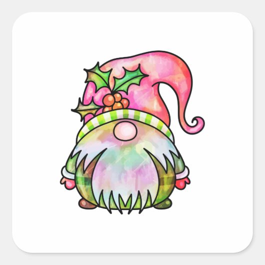 Cute Winter Waterverf Kerstmis Garden Gnome Vierkante Sticker (Voorkant)