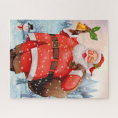 Cute Winter Waterverf Santa Claus Snowman Legpuzzel (Horizontaal)