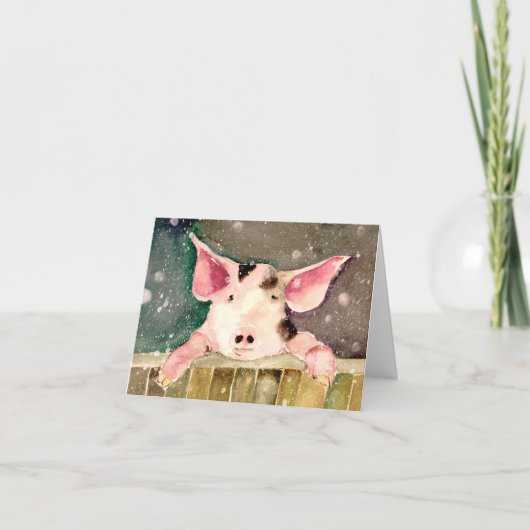 Cute Winter Wonderland Pig in Snow Blank Card Bedankkaart (Voorkant)