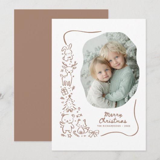 Cute Winter Woodland Christmas Greeting Photo Feestdagenkaart (Voorkant / Achterkant)